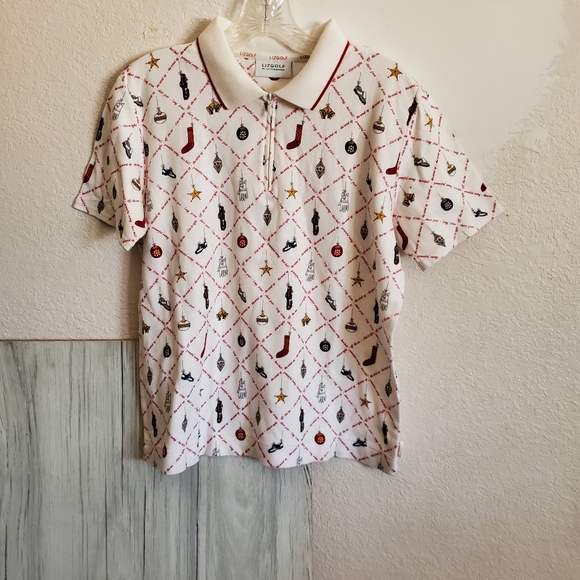 LizGolf Liz Claiborne Women's M 1/4 Zip Short Sleeve Holiday Golf Shirt - Picture 2 of 10